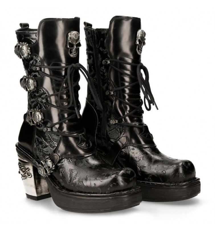 EU 41 Black Grey Devil Skull New Rock Boots Shoes Womens Shoes Boots Work & Combat Boots 
