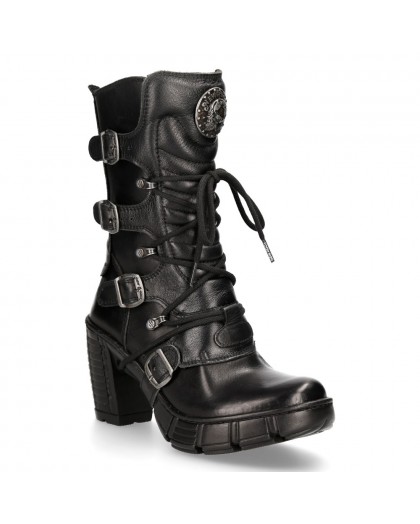 New Rocks Women Leather Biker Boots Steel Heel M.TR001-S1 