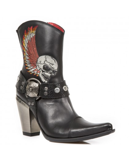 M.BULL006-S1 ITALI NEGRO PITONE NEGRO BORDADOS CALAVERA GRIS 2