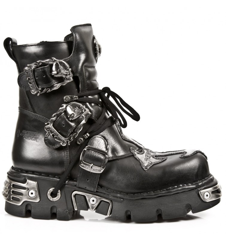 NEWROCK New Rock 7800 Black Plain Real Leather Cowboy Goth Biker Rock Boots 