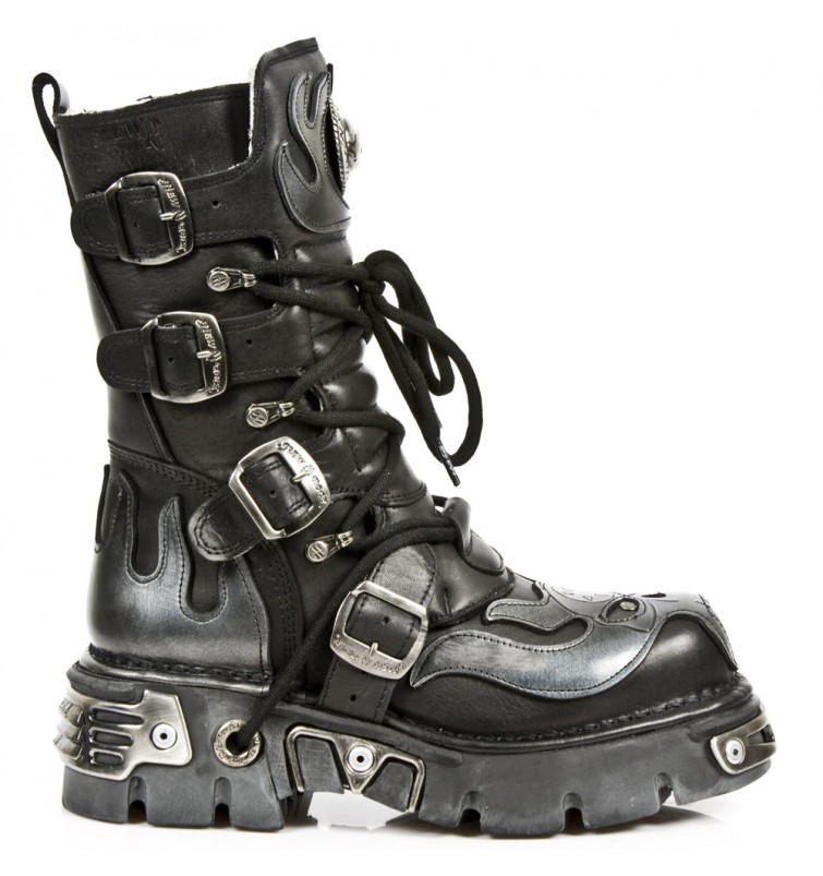 Eu 39 Vintage Nero e Argento New Rock Reactor Boots Metal Chunky Heel Scarpe Calzature donna Stivali Stivali da lavoro e anfibi 